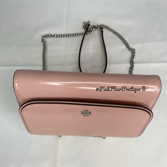 #TORY BURCH Emerson Patent Chain Wallet Clay Pink NWT - Picture 6 of 9